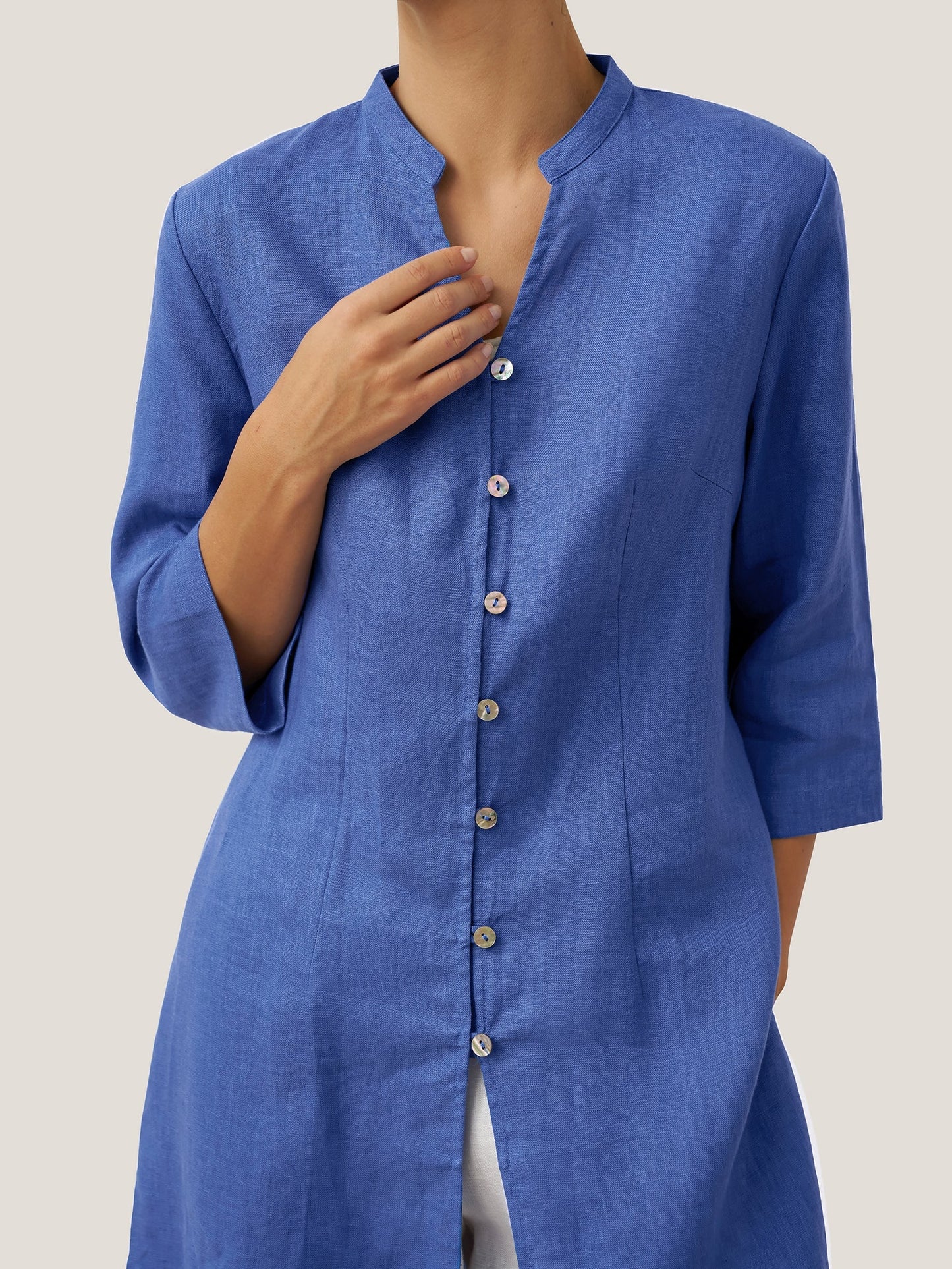 Haut long 100% lin à boutons faits main DILLON