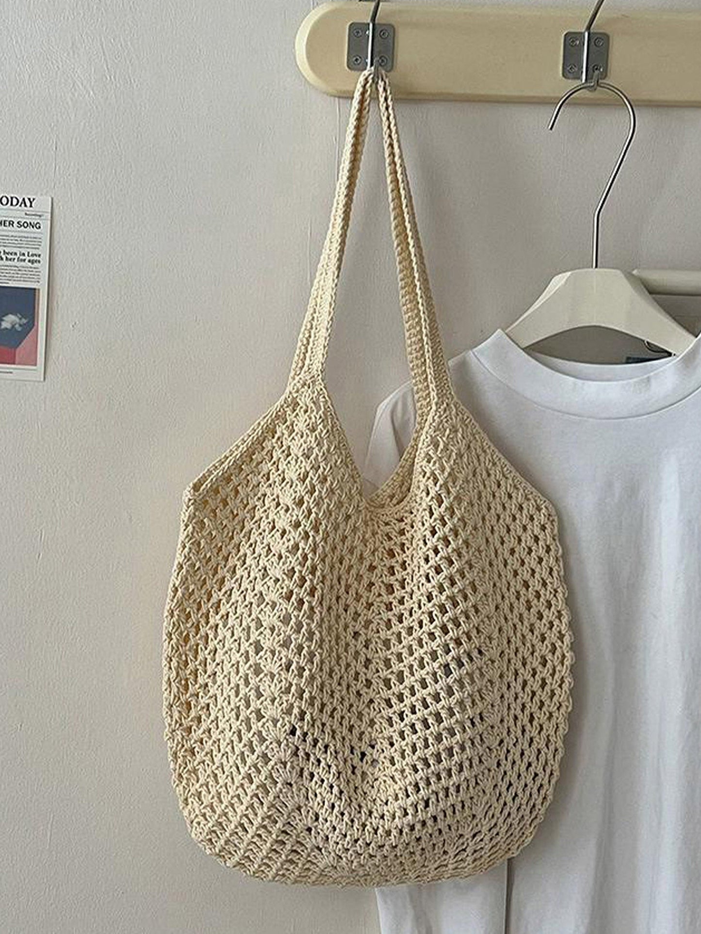 Sac cabas de plage tissé en coton ajouré