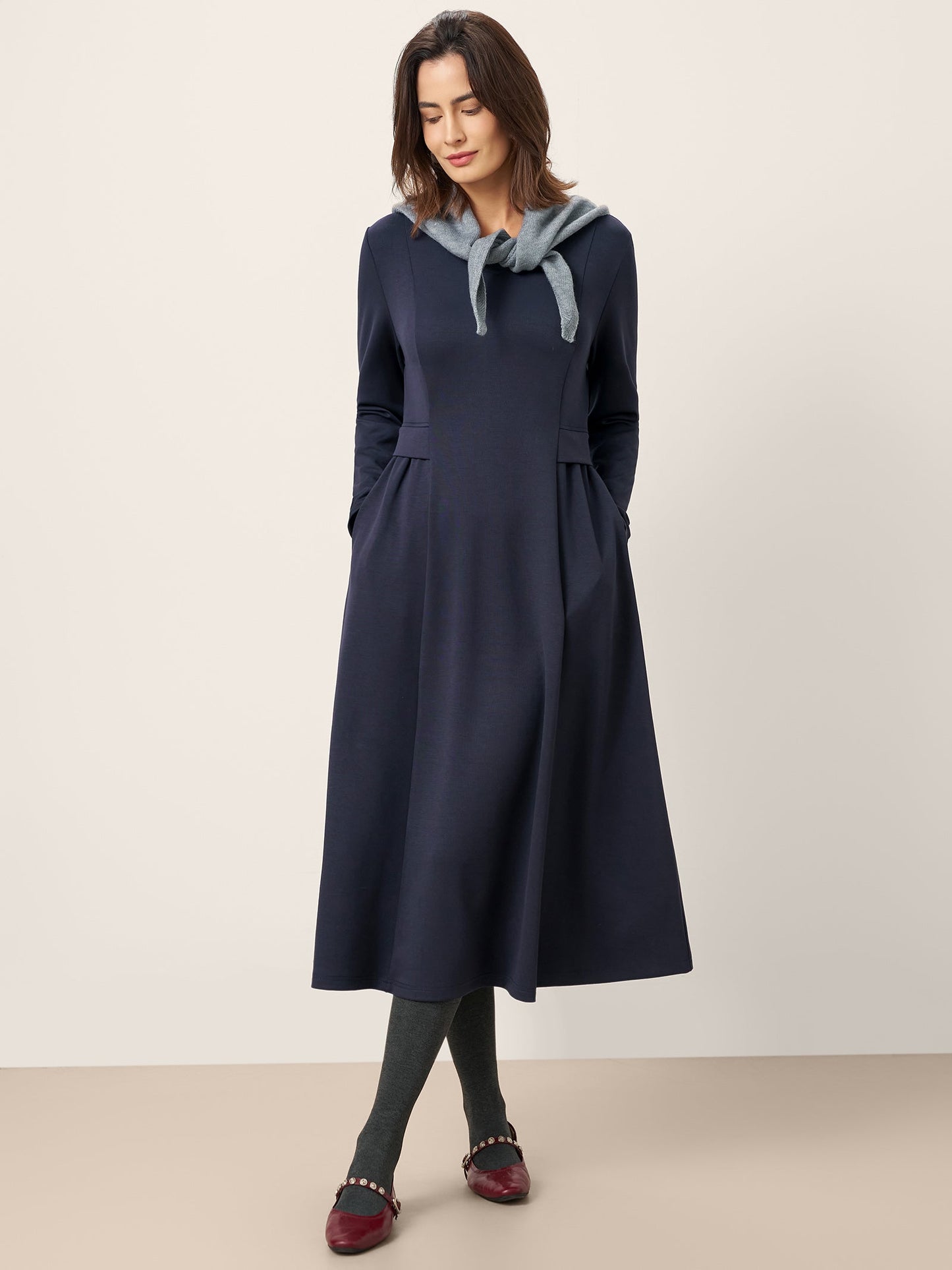 Robe mi-longue en coton à taille plissée BEATRICE