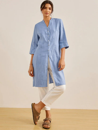 Haut long 100% lin à boutons faits main DILLON