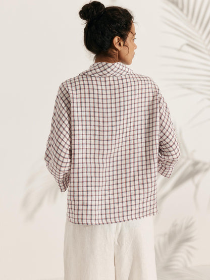 Haut à manches longues et col tombant 100% lin TRISTAN