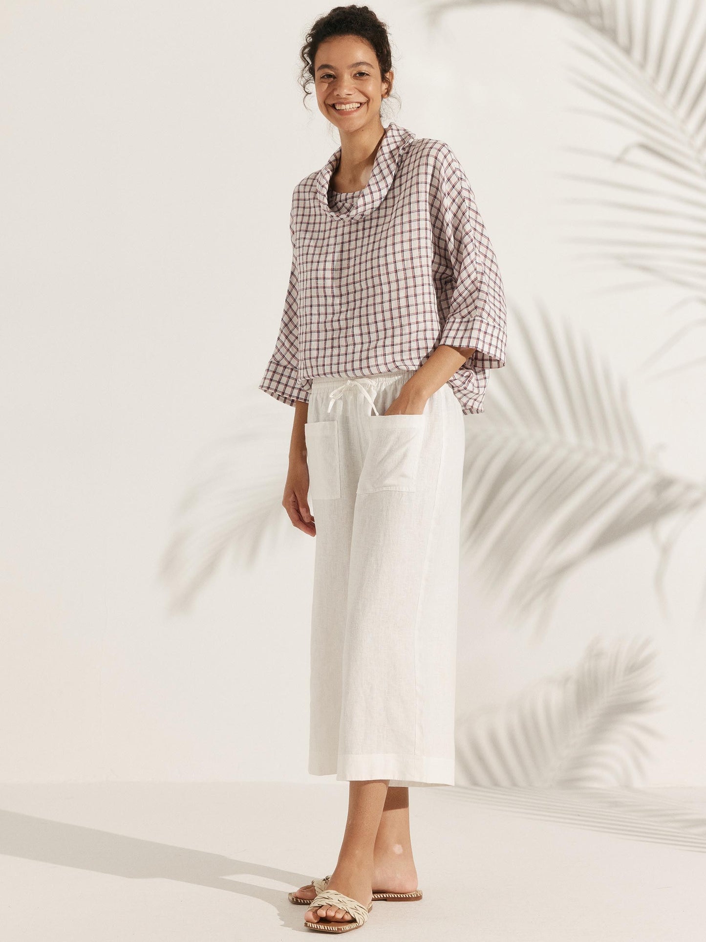 Haut à manches longues et col tombant 100% lin TRISTAN