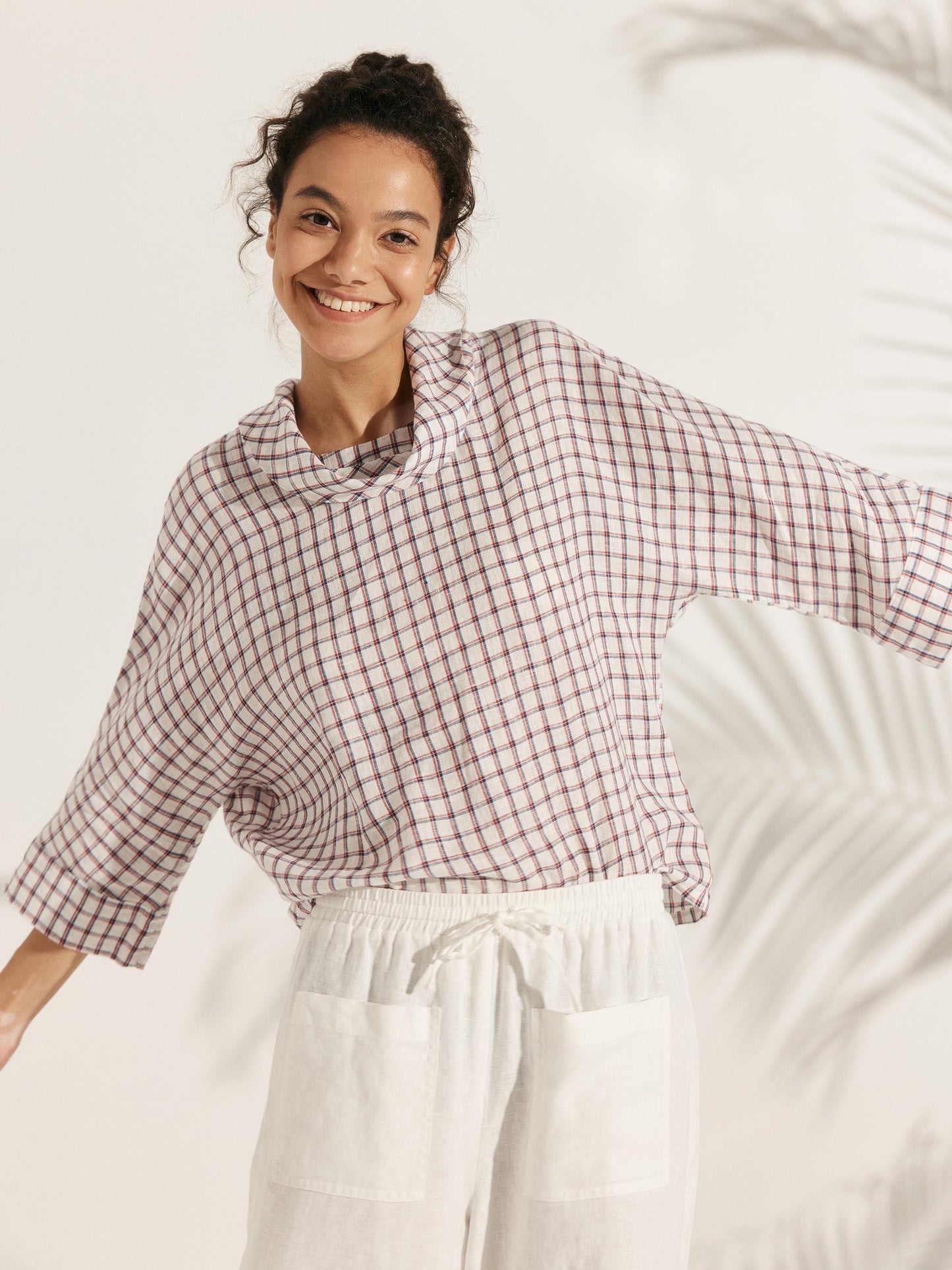 Haut à manches longues et col tombant 100% lin TRISTAN