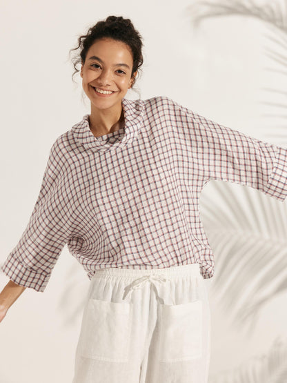 Haut à manches longues et col tombant 100% lin TRISTAN