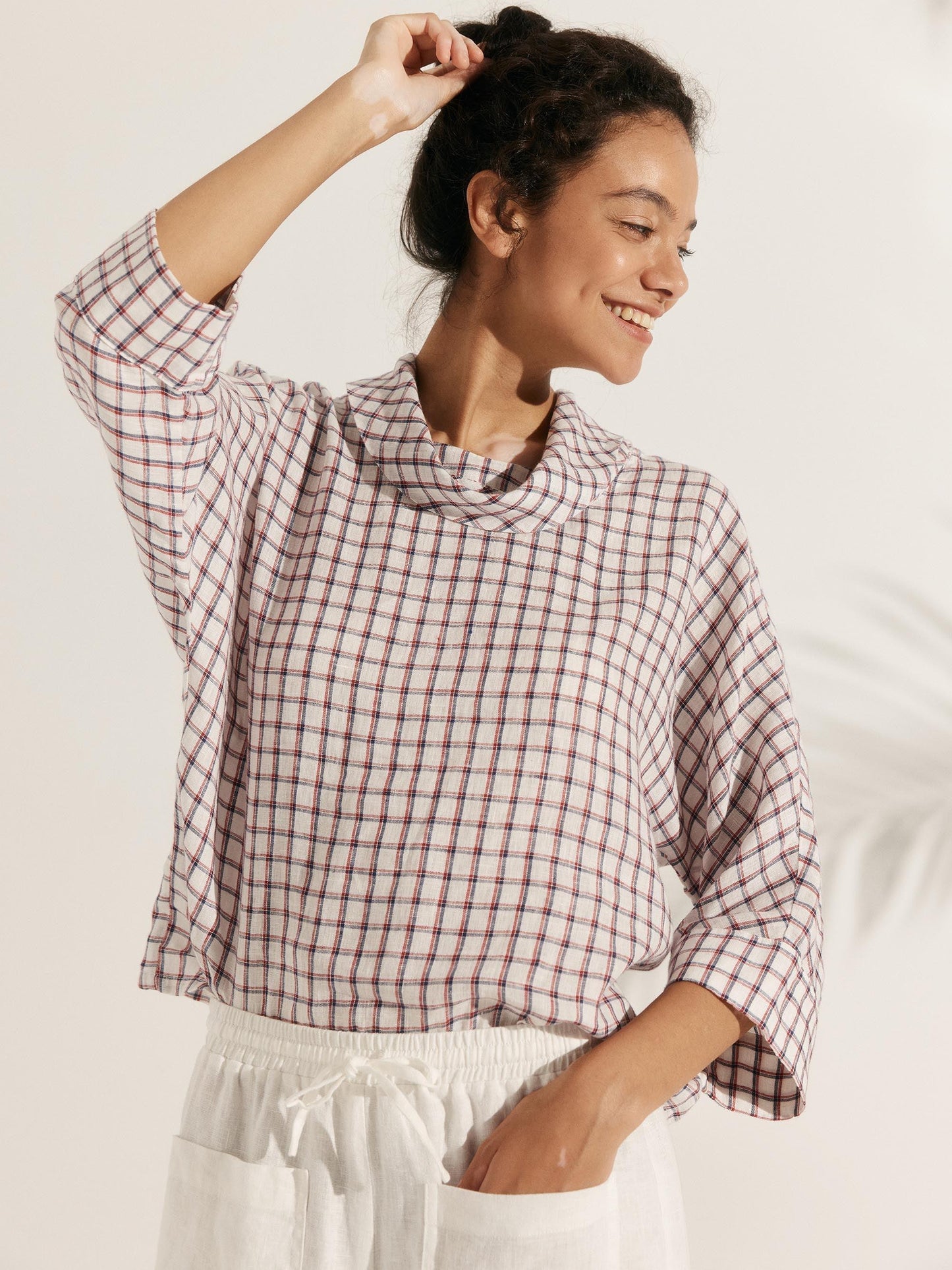 Haut à manches longues et col tombant 100% lin TRISTAN