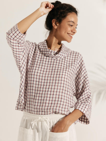 Haut à manches longues et col tombant 100% lin TRISTAN