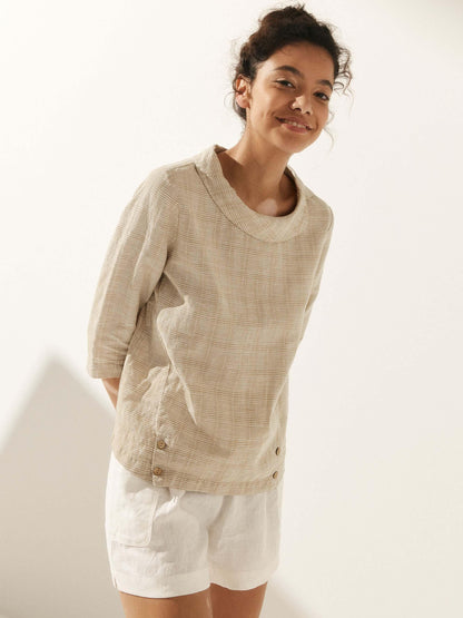 Haut à col souple et rond à carreaux Vichy en lin LAURA