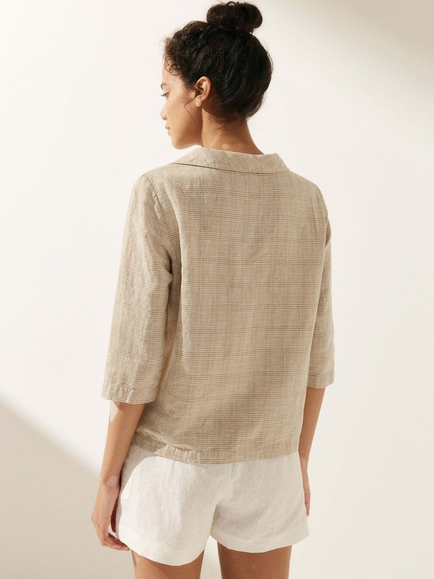 Haut à col souple et rond à carreaux Vichy en lin LAURA