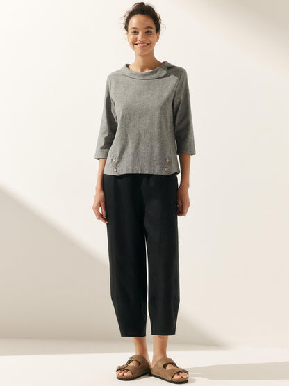 Haut à col souple et rond à carreaux Vichy en lin LAURA