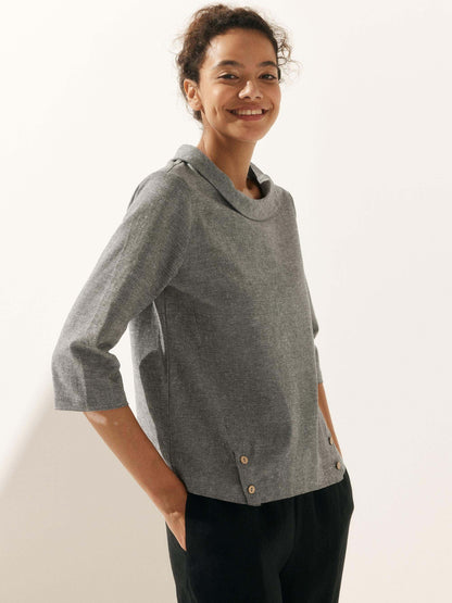 Haut à col souple et rond à carreaux Vichy en lin LAURA