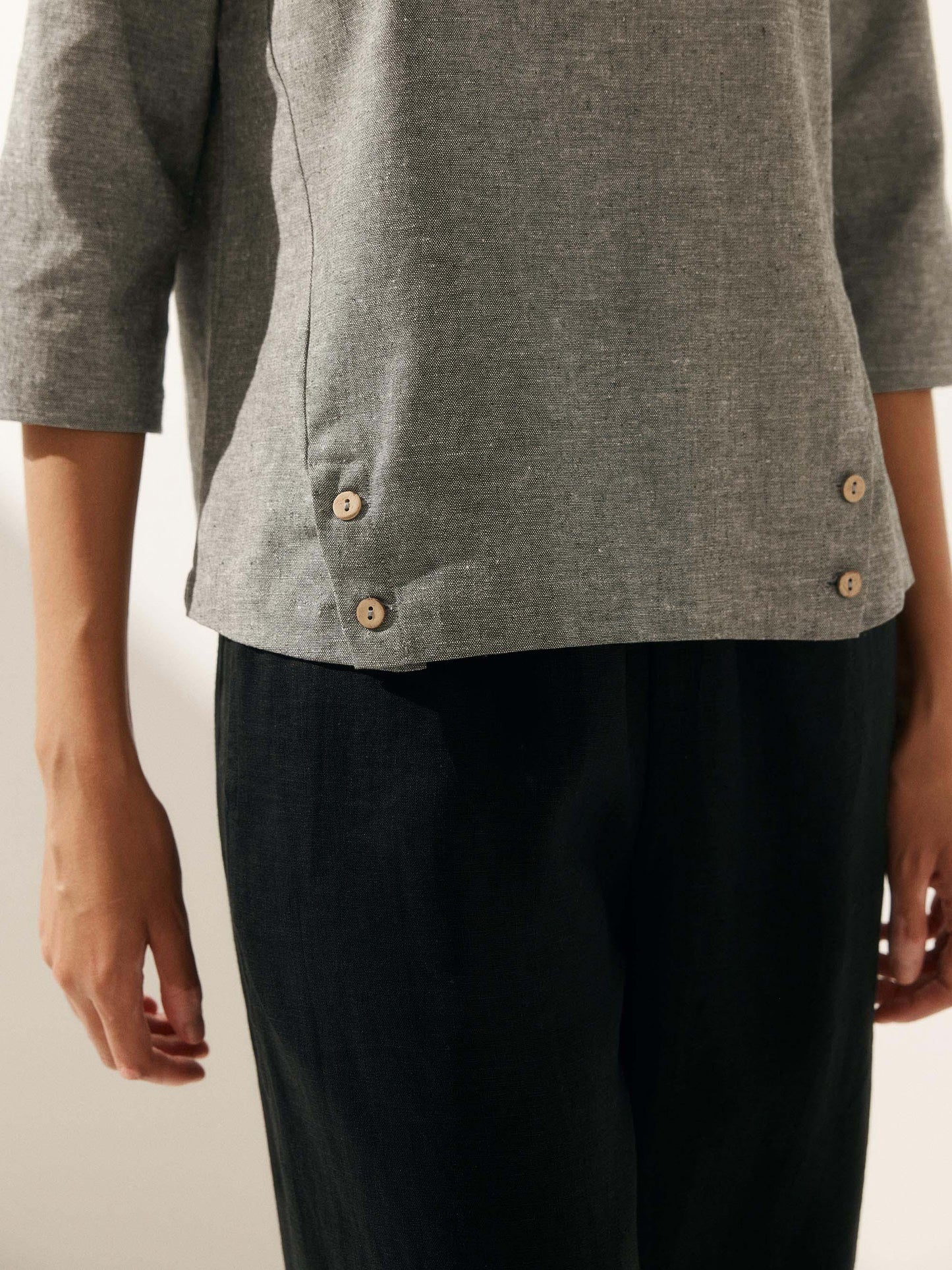 Haut à col souple et rond à carreaux Vichy en lin LAURA