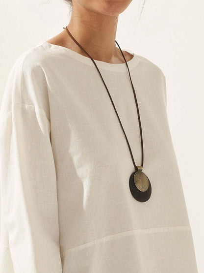 Long Collier à Anneaux en Bois Vintage