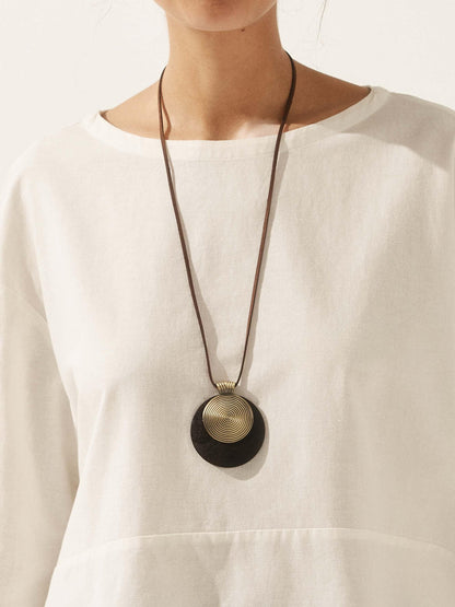 Long Collier à Anneaux en Bois Vintage