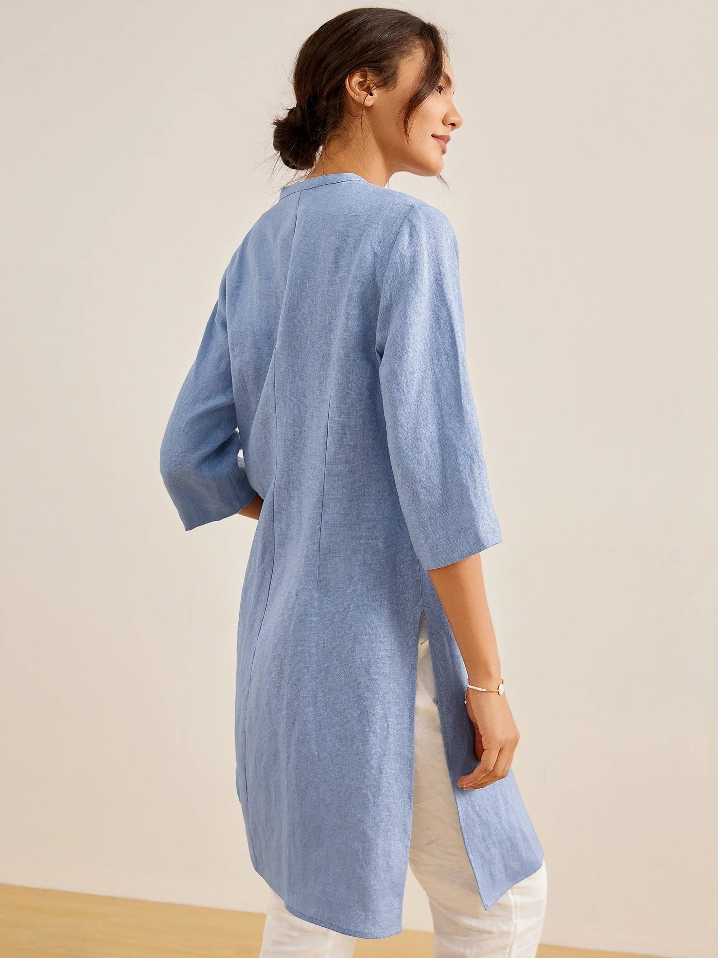 Haut long 100% lin à boutons faits main DILLON