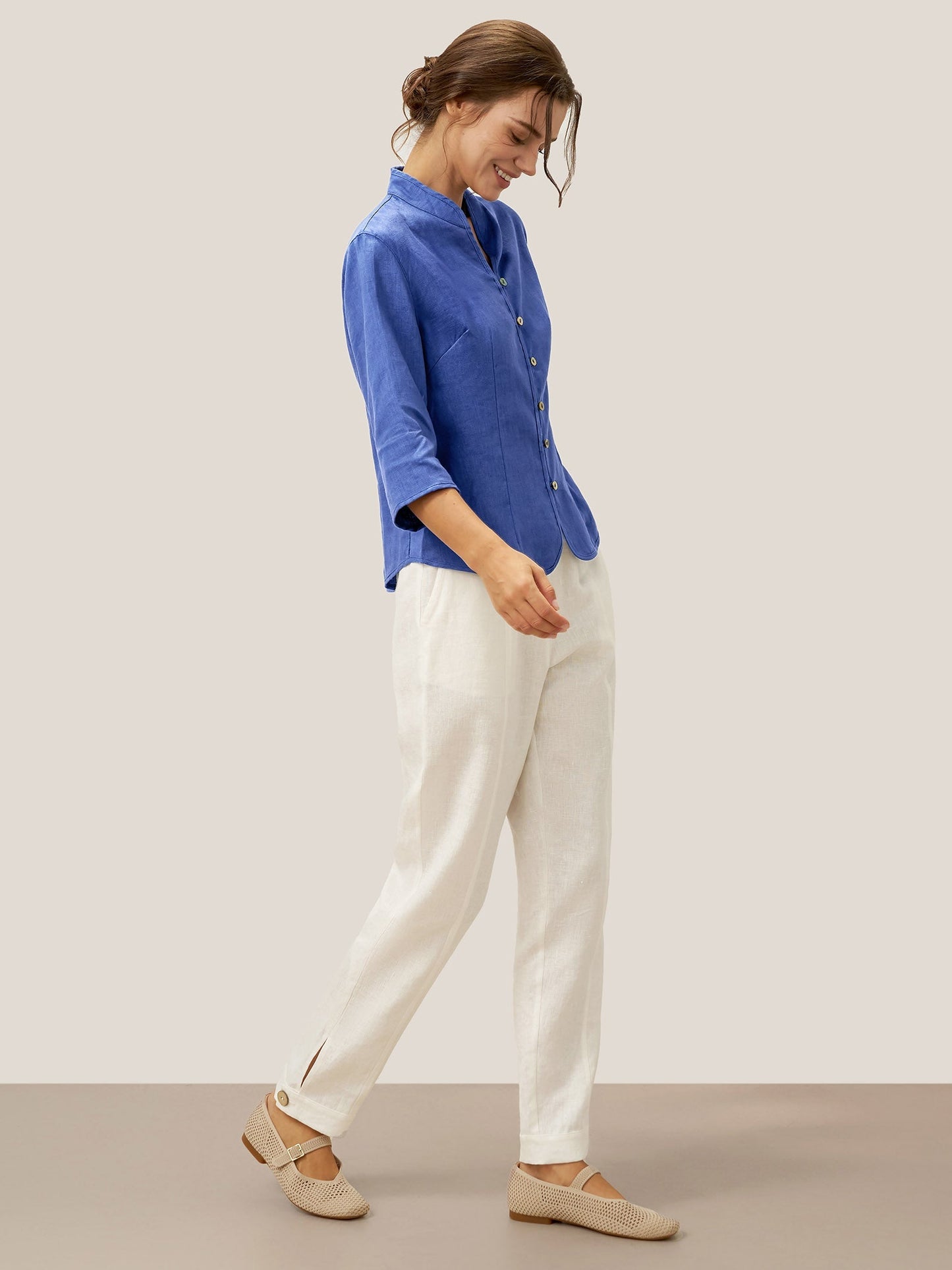 Veste ajustée en lin 100% avec boutons faits main AMELIA