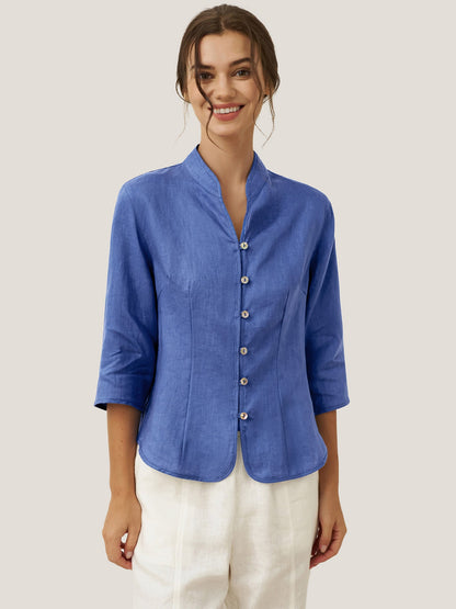 Veste ajustée en lin 100% avec boutons faits main AMELIA