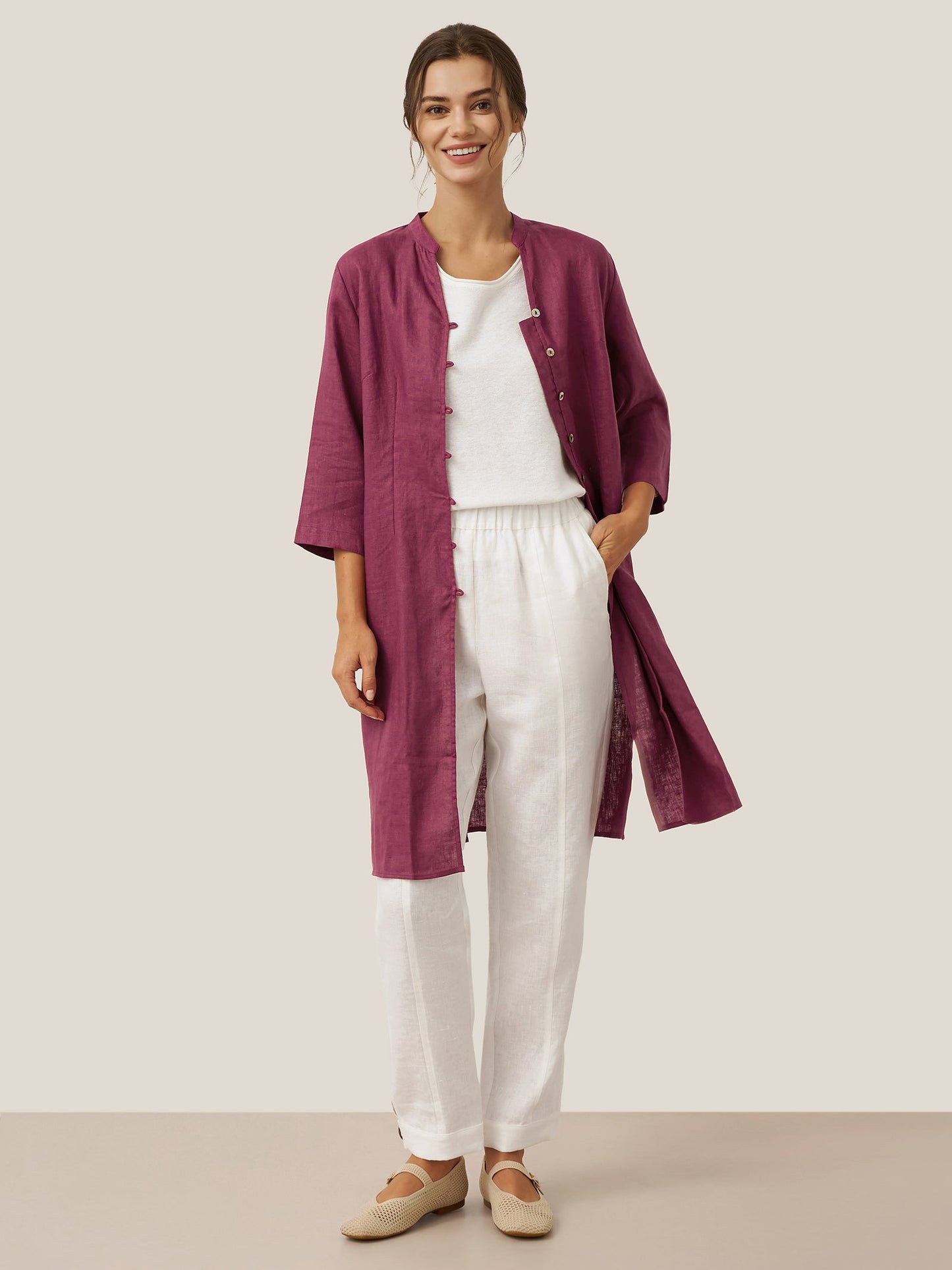 Haut long en lin 100% avec boutons faits main DILLON