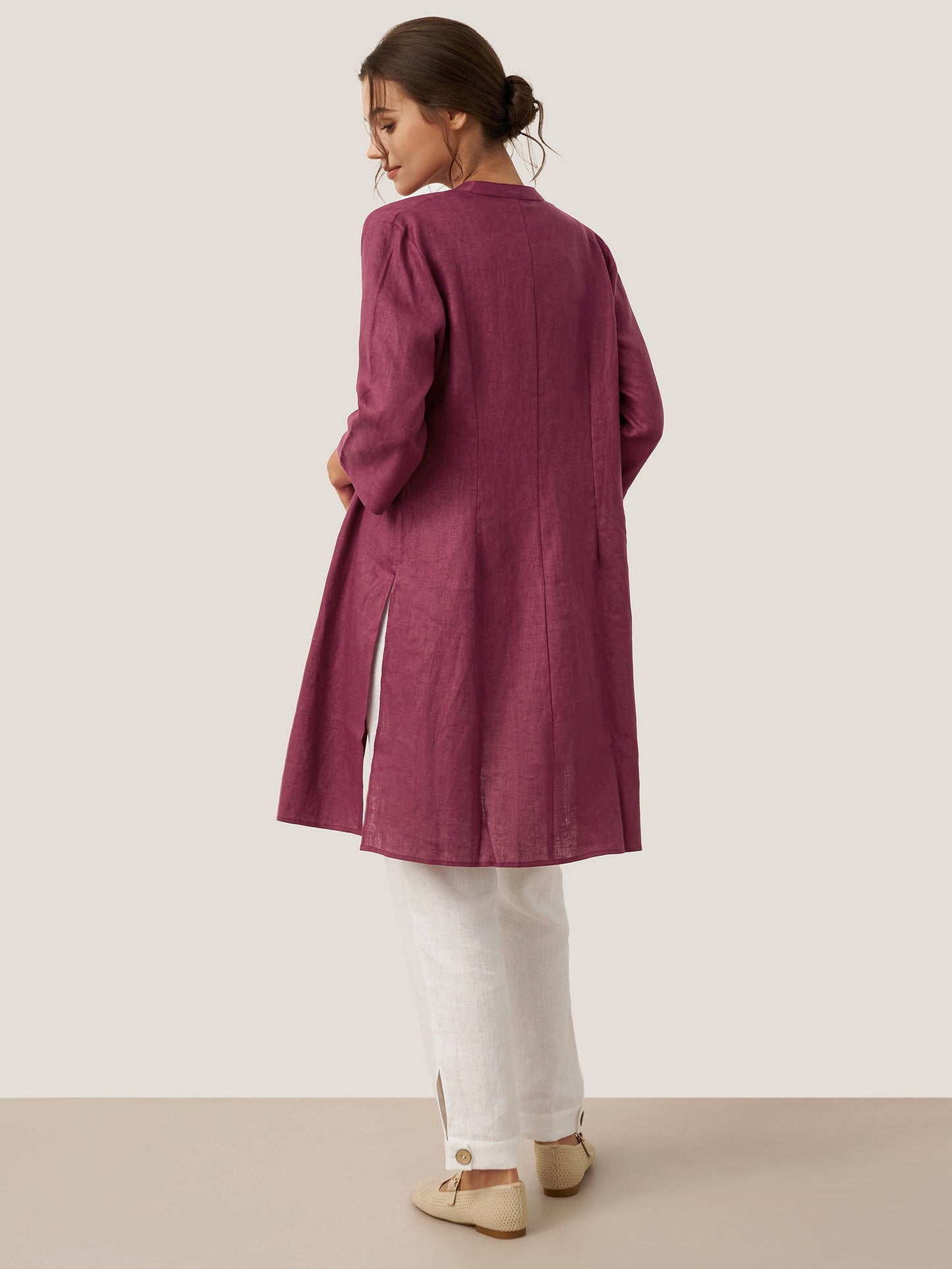 Haut long en lin 100% avec boutons faits main DILLON