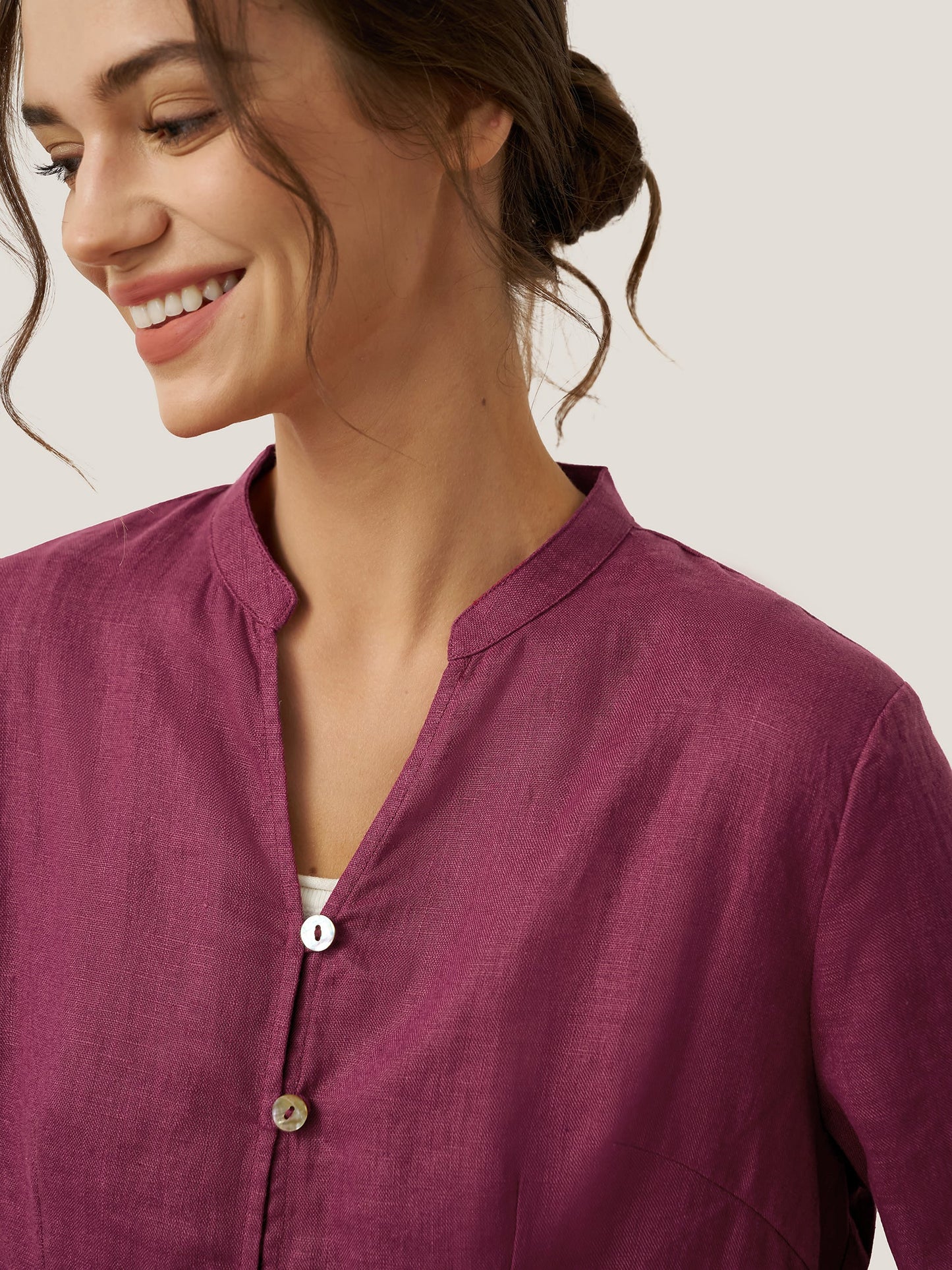 Haut long 100% lin à boutons faits main DILLON