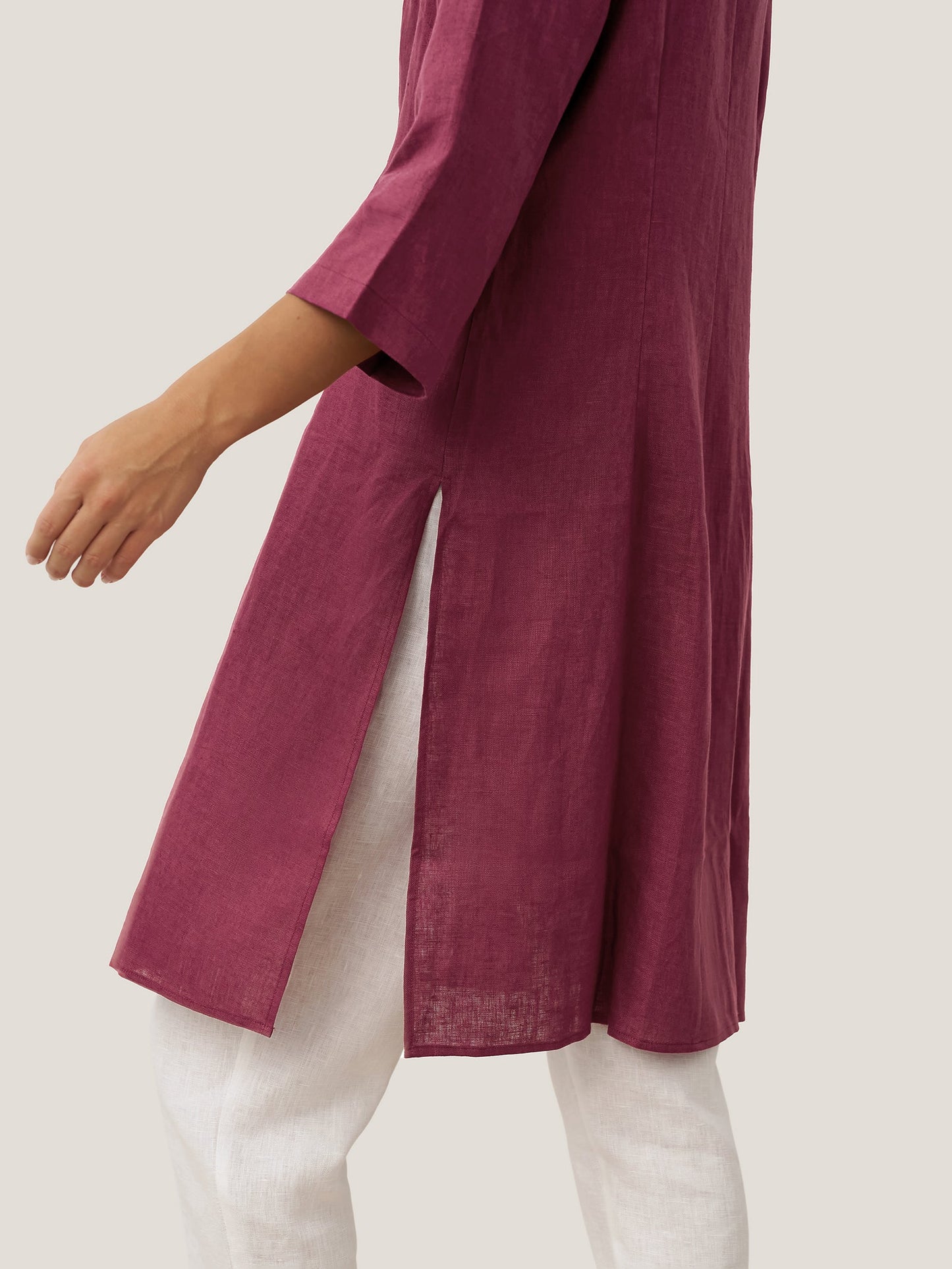 Haut long 100% lin à boutons faits main DILLON