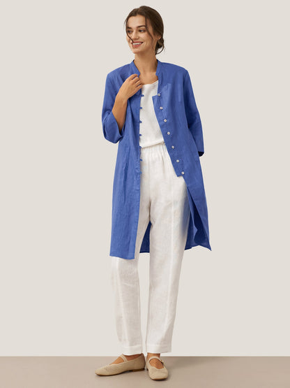 Haut long en lin 100% avec boutons faits main DILLON