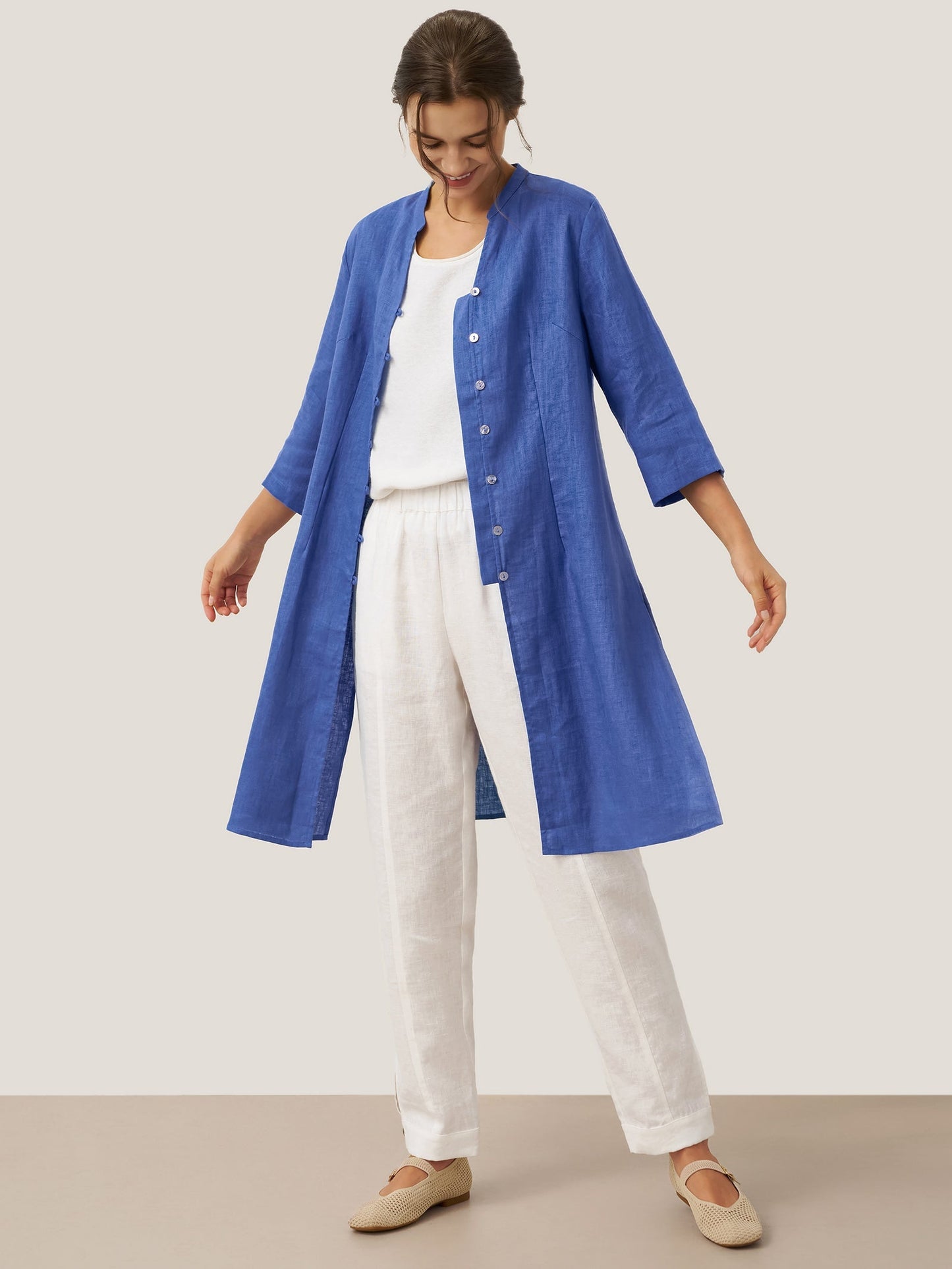 Haut long 100% lin à boutons faits main DILLON