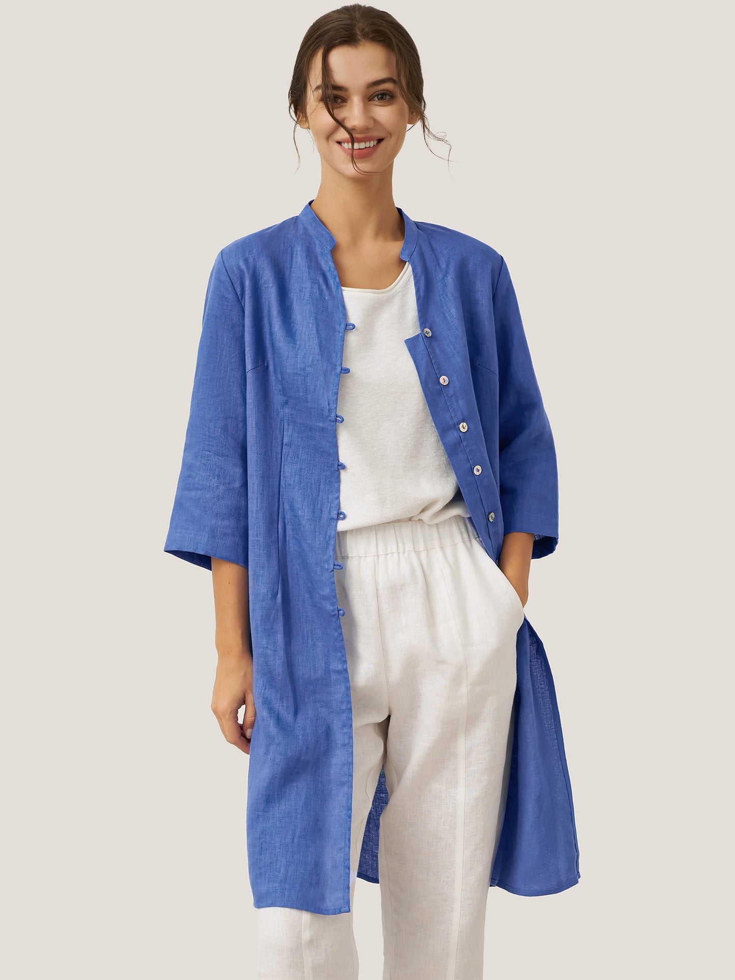 Haut long 100% lin à boutons faits main DILLON