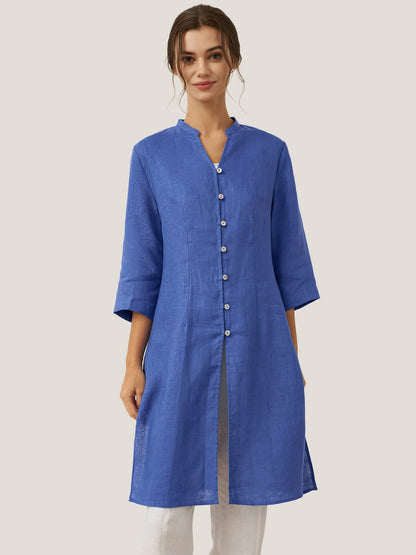 Haut long 100% lin à boutons faits main DILLON