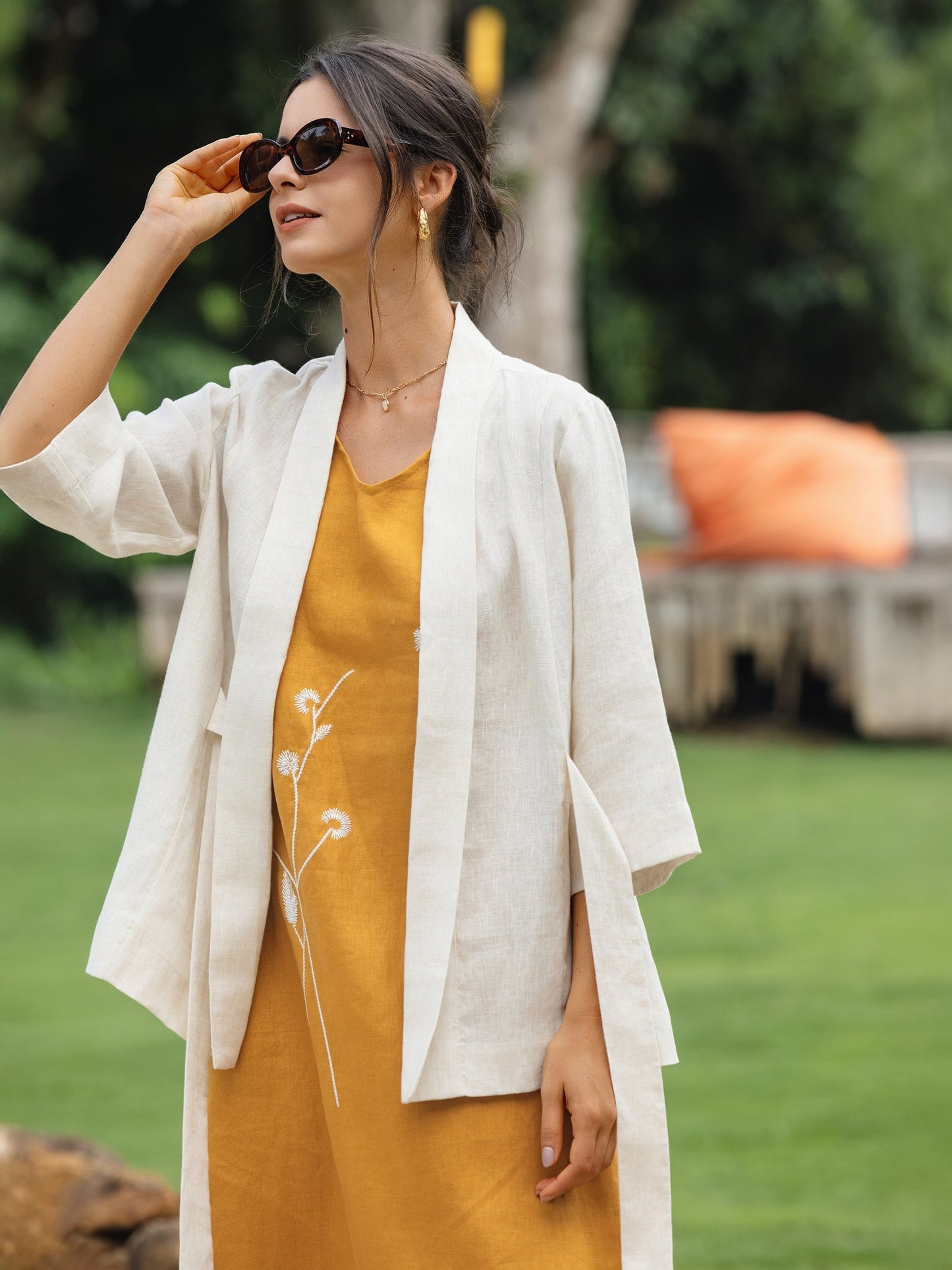 Blazer Ceinturé Style Kimono 100% Lin BRIA