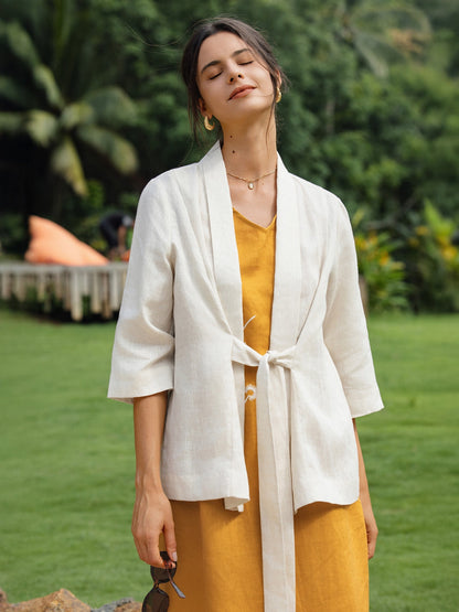 Blazer Ceinturé Style Kimono 100% Lin BRIA