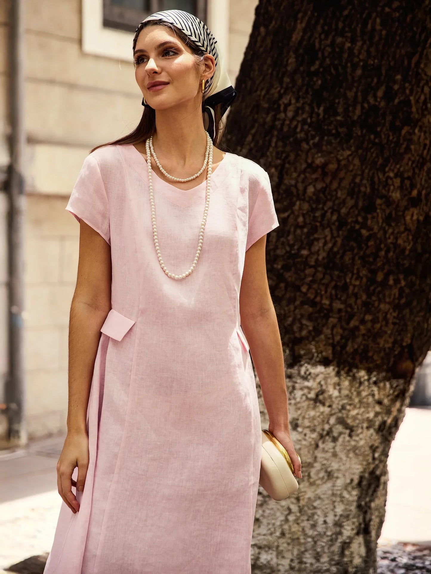 Robe d'été col V naturelle 100% lin ALEXA