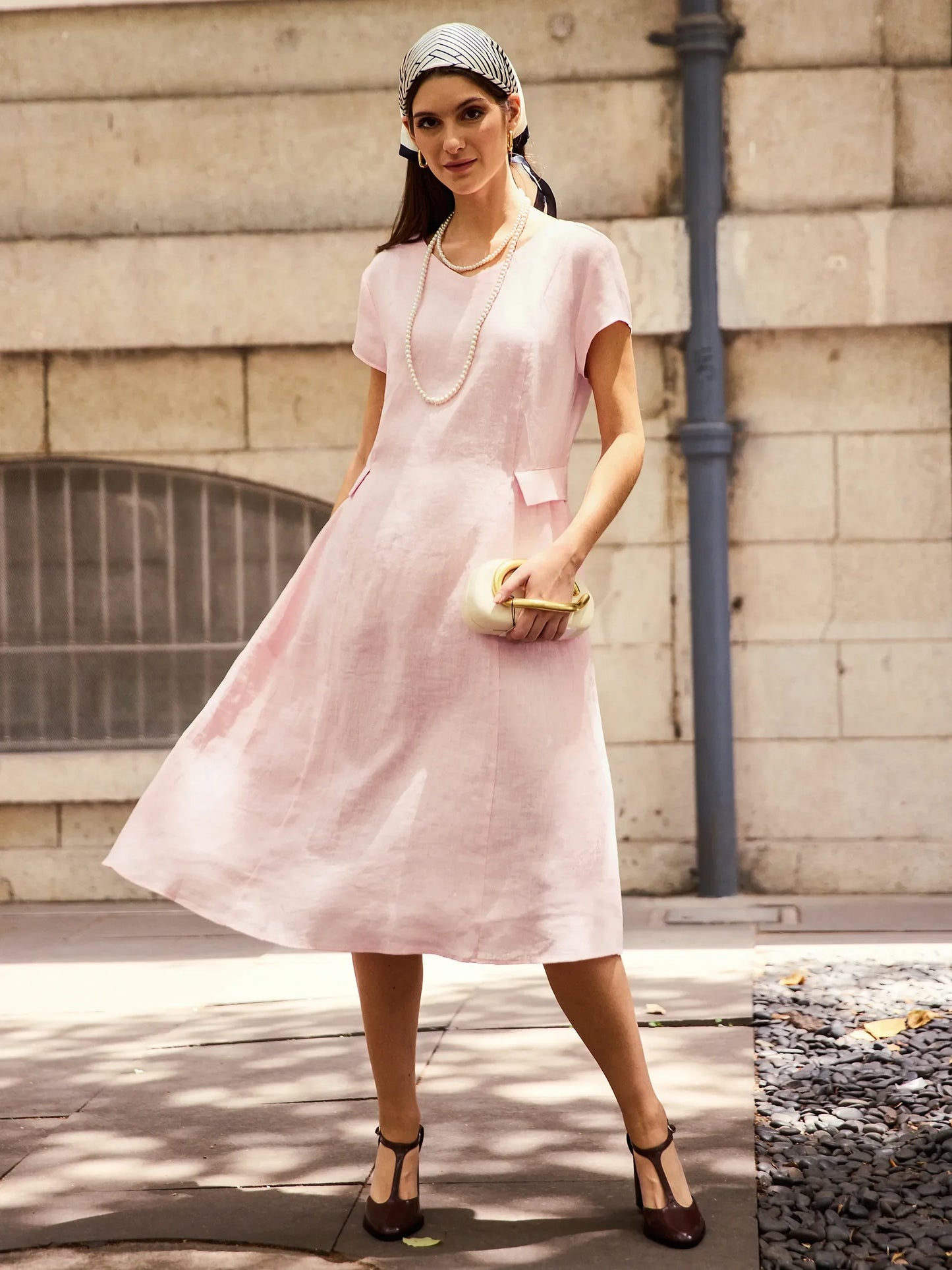 Robe d'été col V naturelle 100% lin ALEXA