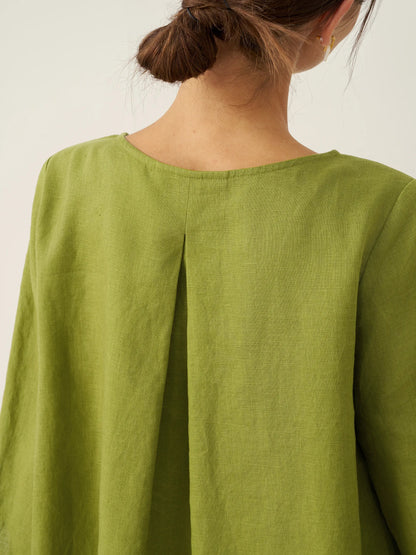 Haut en lin 100% à col rond et ourlet asymétrique BRIANNA