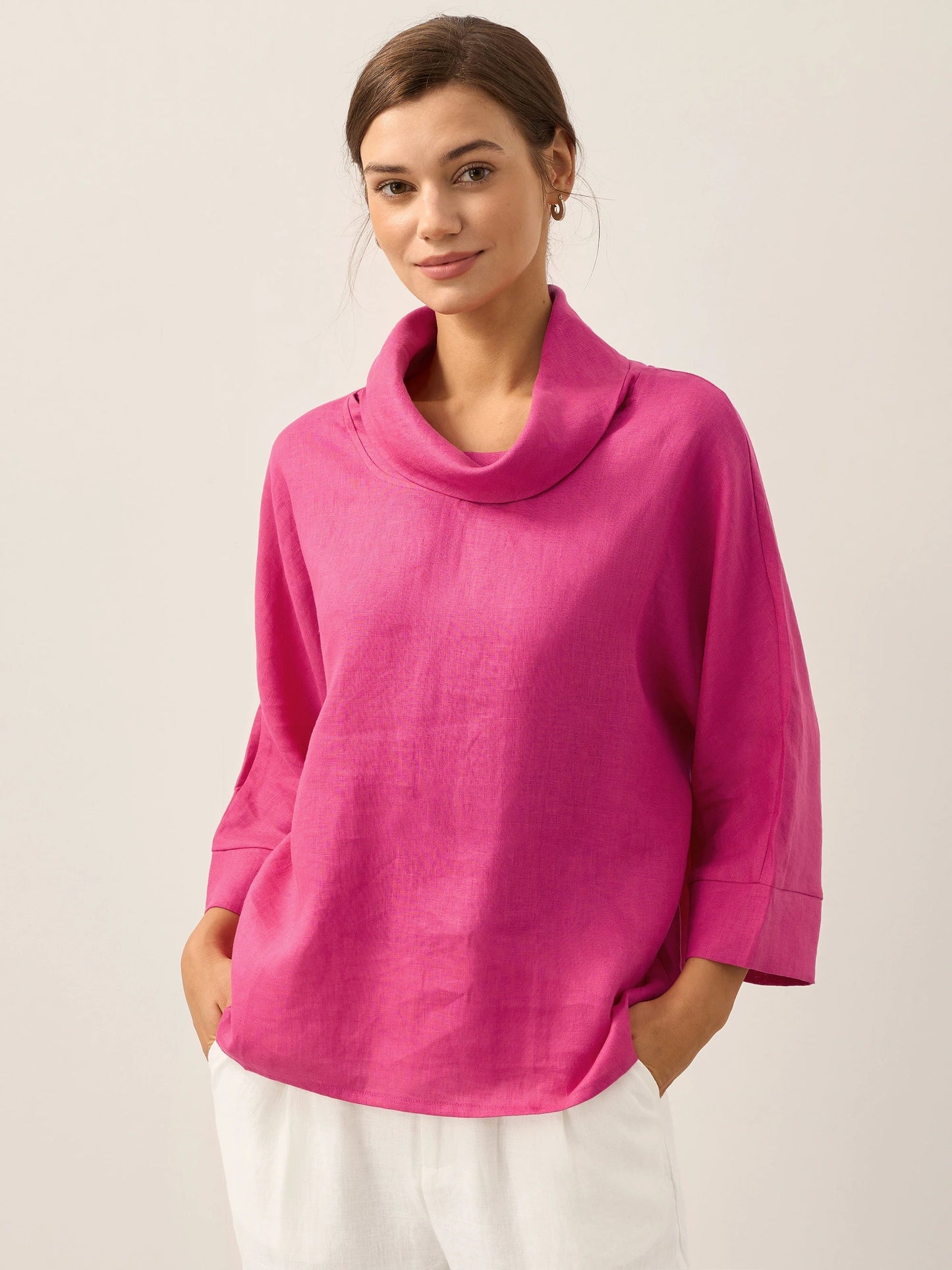 Haut à manches longues et col tombant 100% lin TRISTAN