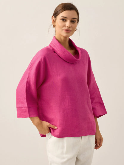 Haut à manches longues et col tombant 100% lin TRISTAN