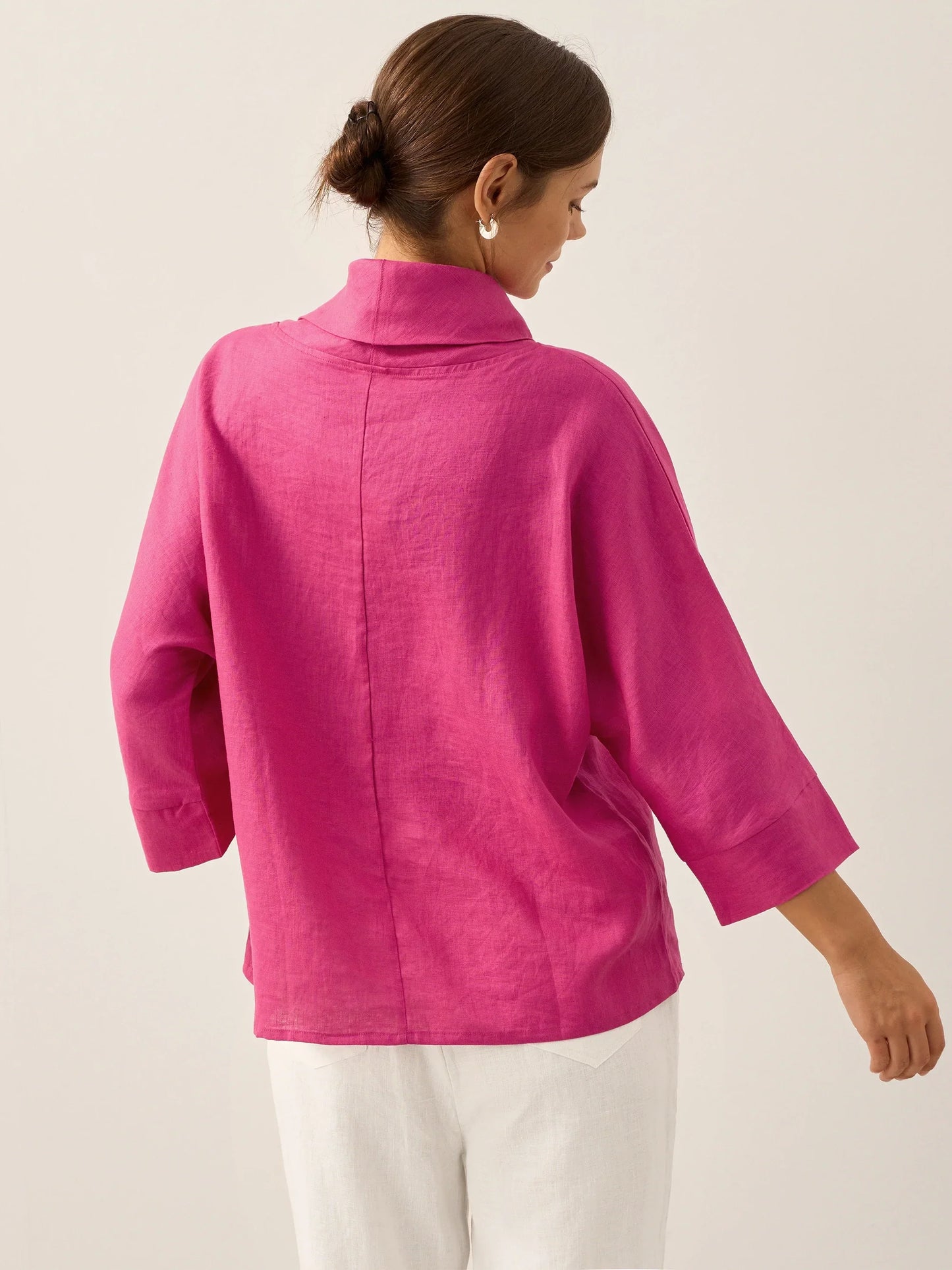 Haut à manches longues et col tombant 100% lin TRISTAN