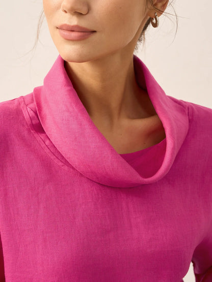 Haut à manches longues et col tombant 100% lin TRISTAN