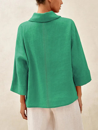 Haut à manches longues et col tombant 100% lin TRISTAN