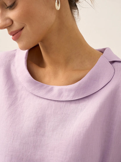 Haut à col souple et rond à carreaux Vichy en lin LAURA