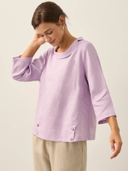 Haut à col souple et rond à carreaux Vichy en lin LAURA