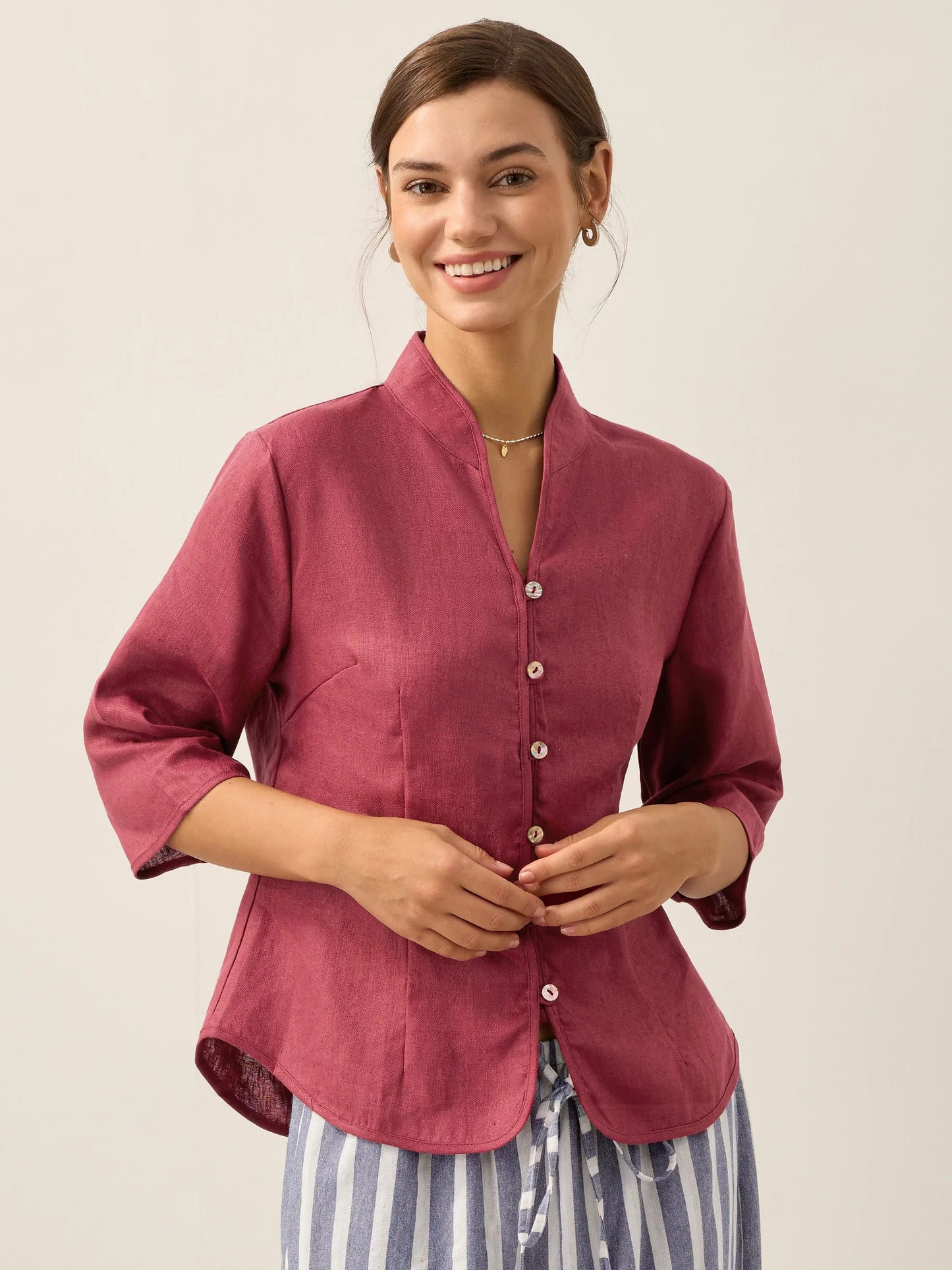 Veste ajustée en lin 100% avec boutons faits main AMELIA