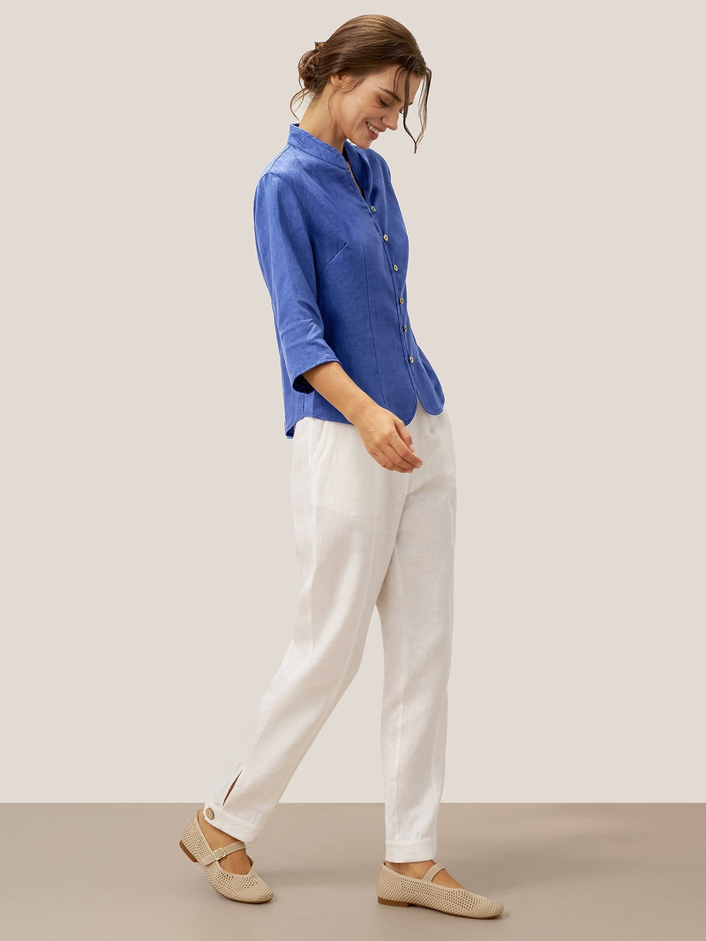 Veste ajustée en lin 100% avec boutons faits main AMELIA