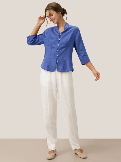 Veste ajustée en lin 100% avec boutons faits main AMELIA