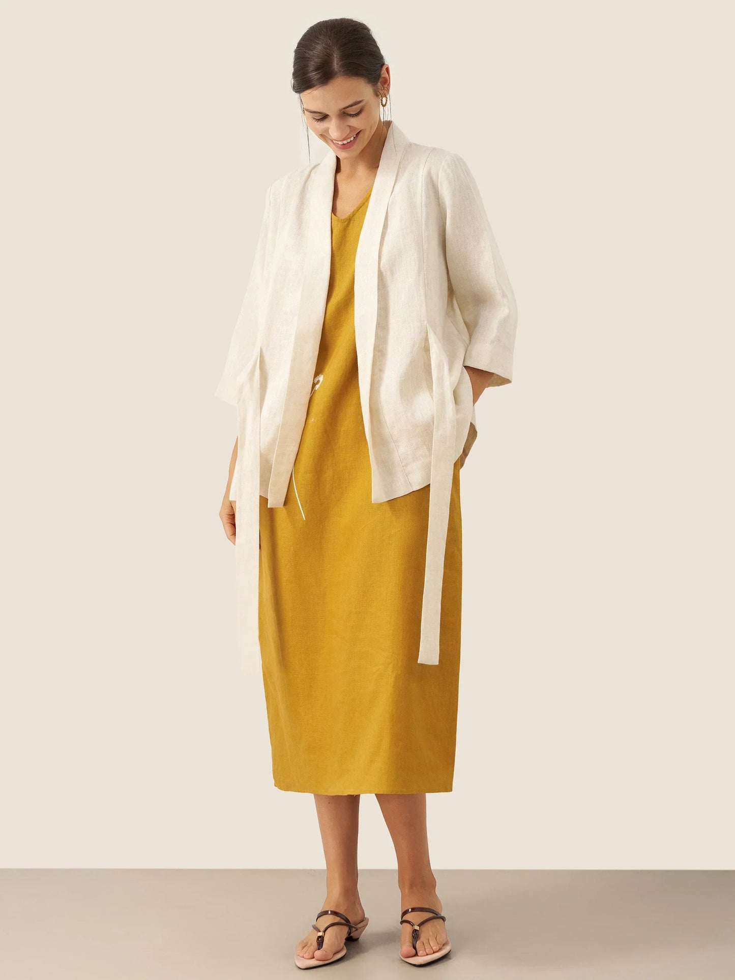 Blazer Ceinturé Style Kimono 100% Lin BRIA