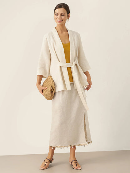 Blazer Ceinturé Style Kimono 100% Lin BRIA