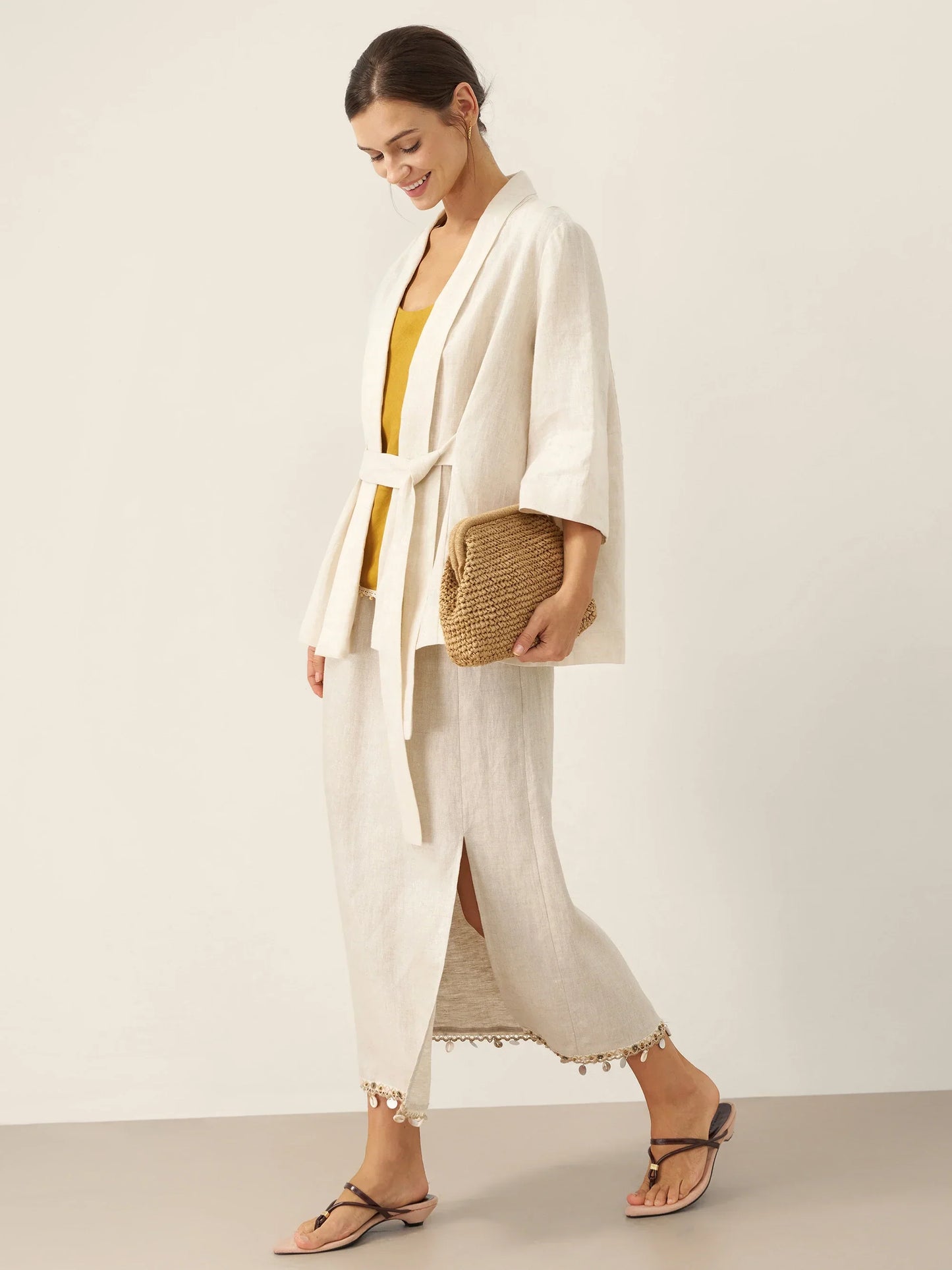 Blazer Ceinturé Style Kimono 100% Lin BRIA