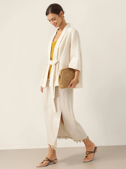 Blazer Ceinturé Style Kimono 100% Lin BRIA