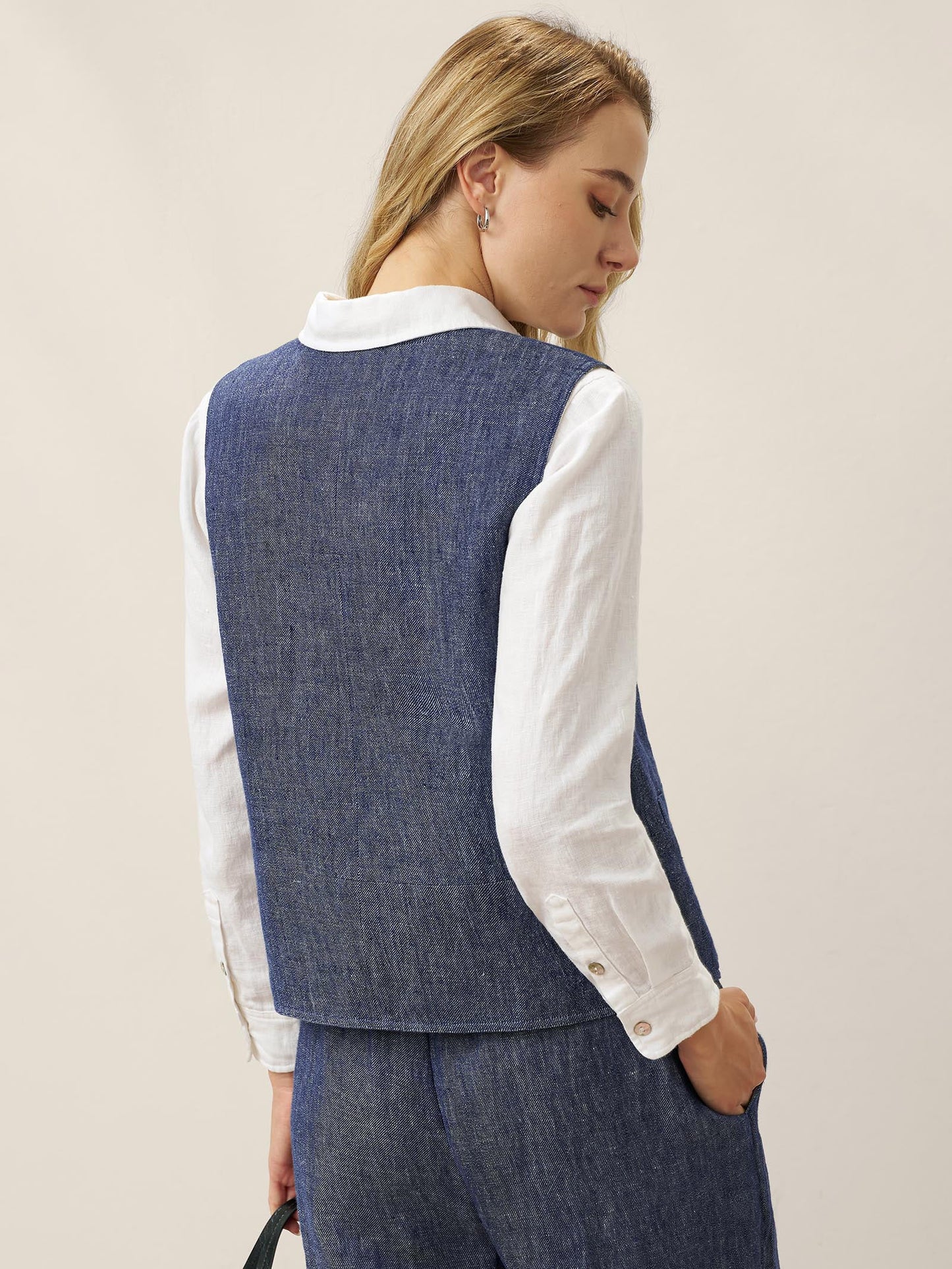 Gilet réversible 100% lin texture denim à boutons HARPER
