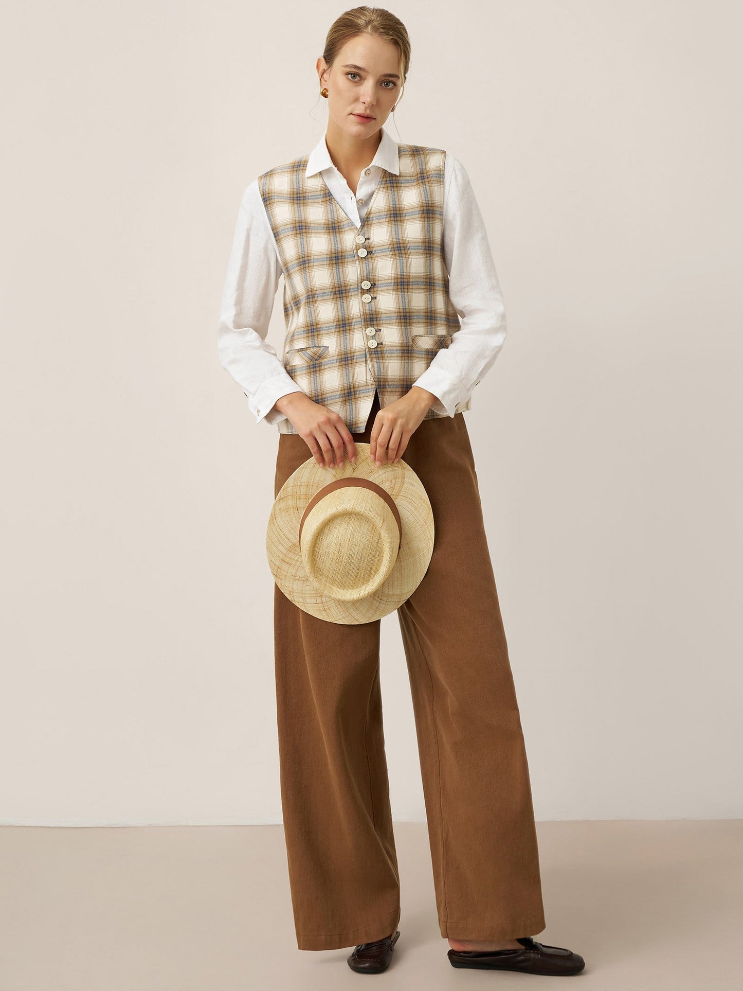 Gilet réversible 100% lin texture denim à boutons HARPER