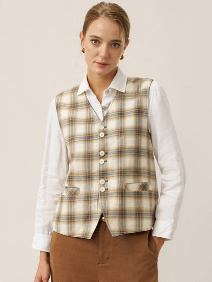 Gilet réversible 100% lin texture denim à boutons HARPER